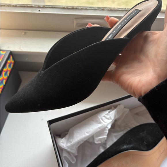 Ainsley Black Suede Pointed-Toe Low Heel Pumps - Picture 6 of 8